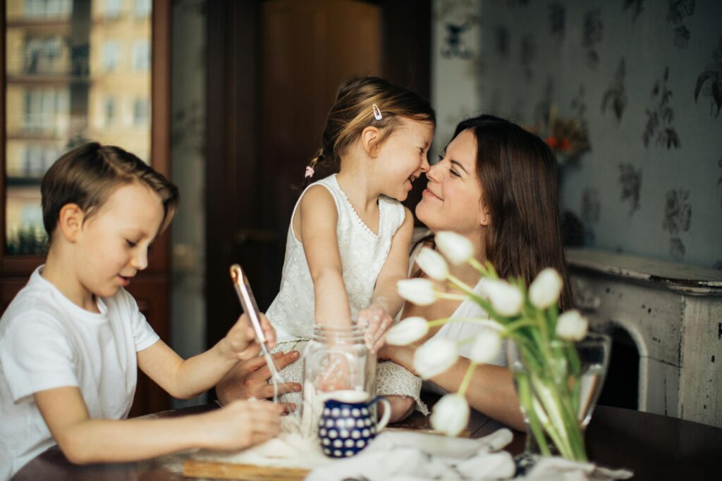 mom with son and daughter bonding